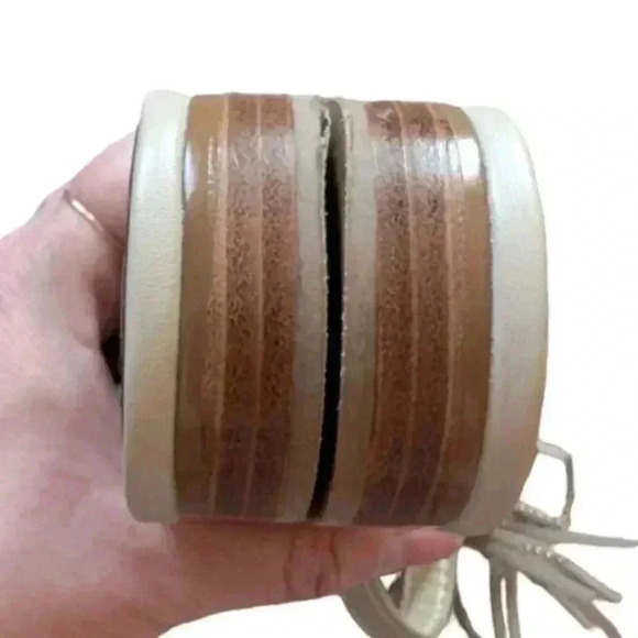 B Brian Atwood Megan Sandals  Nude Cream Leather Fringe Buckle Women's size 9 - Picture 6 of 9